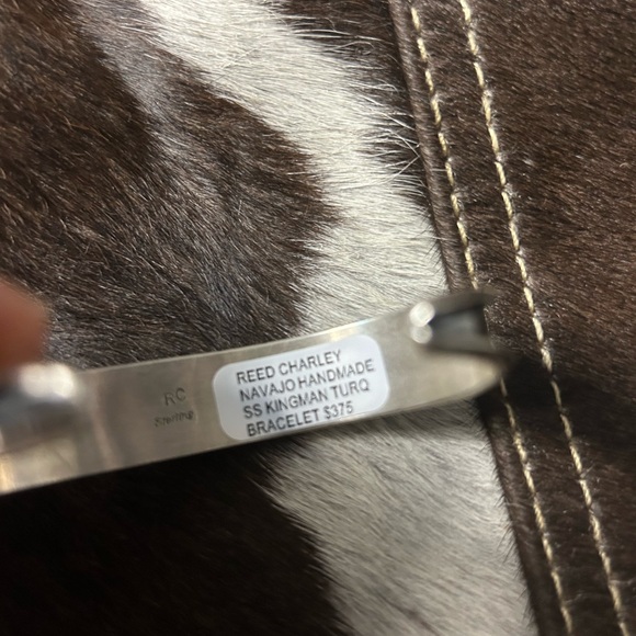 Sterling Silver Cuff Bracelet with Kingman Turquoise Stones - Picture 2 of 5